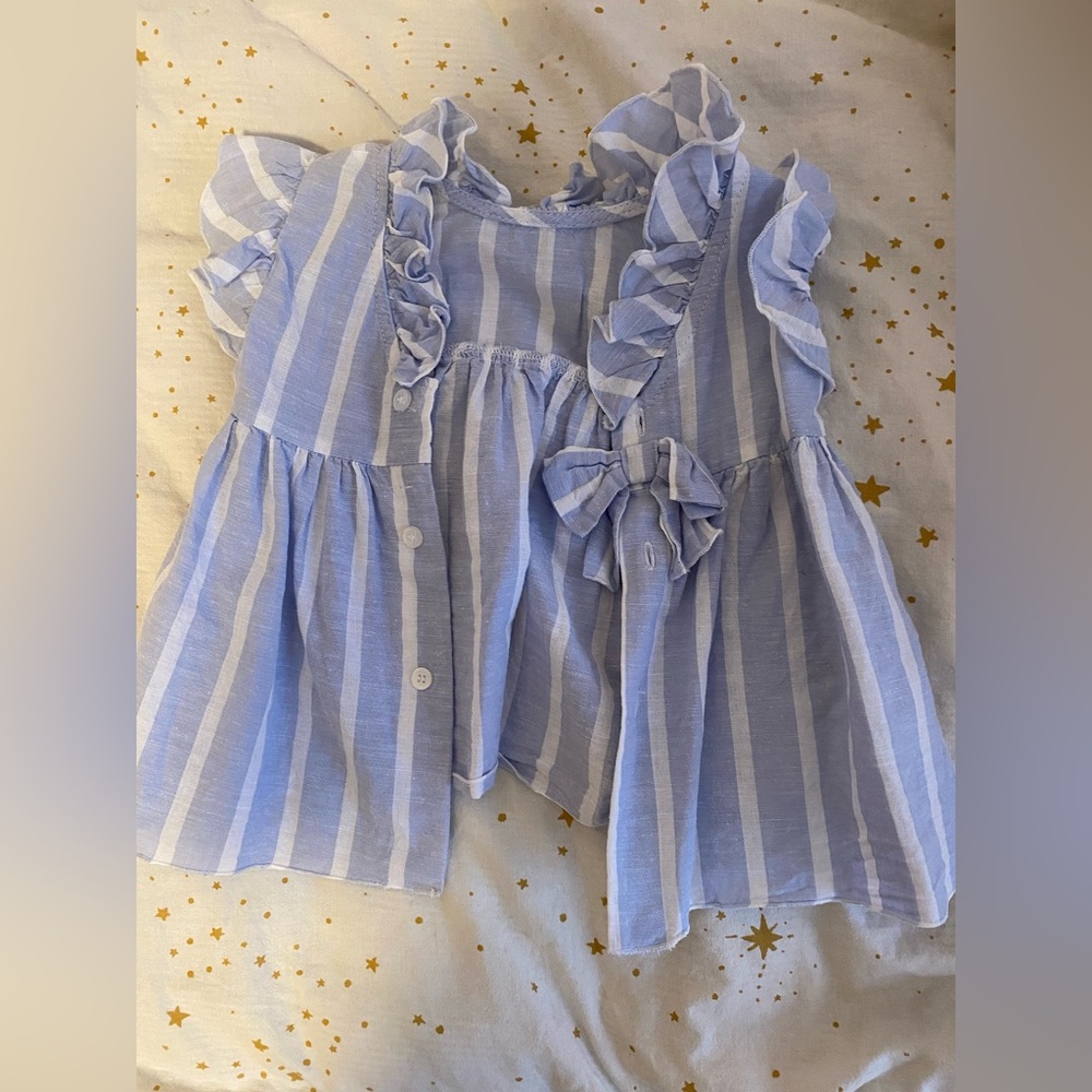 Mayoral Baby Girls Blue/White Ruffle Shirt - 12 MO